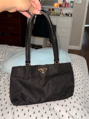 Prada Black Nylon Shoulder Bag with Gold Logo